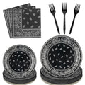 K1tpde 96PCS Cholo Bandana Party Tableware Set, Cholo Gangsta Theme Bandana Paper Plates, Western Cowboy Birthday Party Disposab