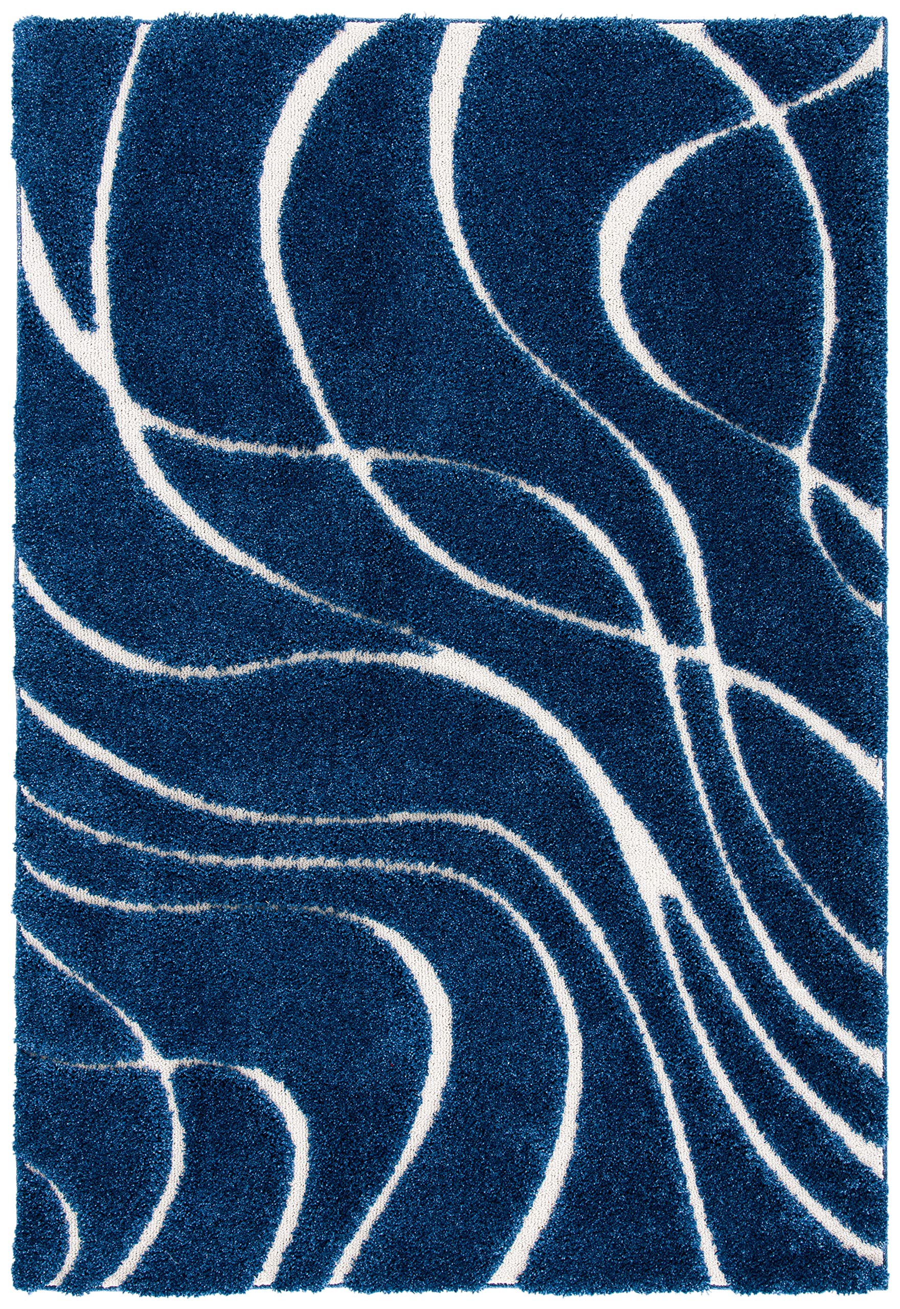 Safavieh Florida Shag Collection Accent Rug - 23 x 5, Navy & Ivory, Non-Shedding & Easy Care, 1.2-inch Thick Ideal for High Tr