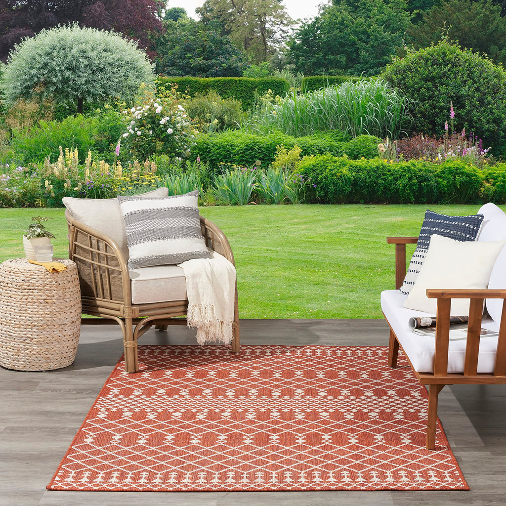 Nourison Positano Indoor/Outdoor Terracotta 5' X 7' Area Rug, Easy- Cleaning, Non Shedding, Bed Room, Living Room, Dining Room, Deck, Backyard, Patio (5X7)