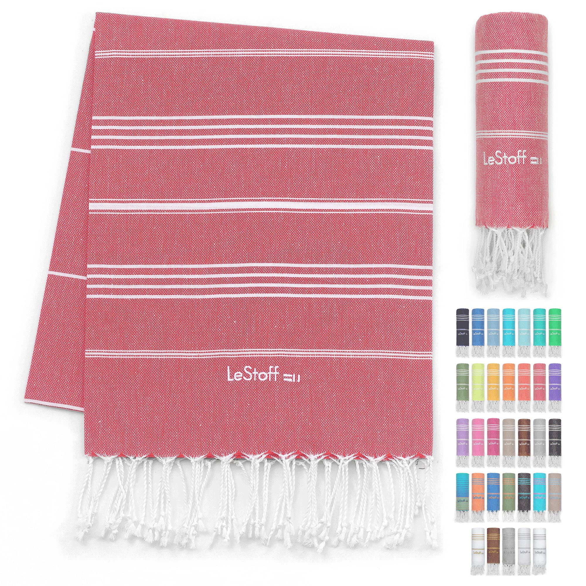 LeStoff Turkish Beach Towel 100% Organic Cotton Prewashed 38x71 Soft Highly Absorbent Quick Drying Beach Pool Bath Yoga Gym Saun