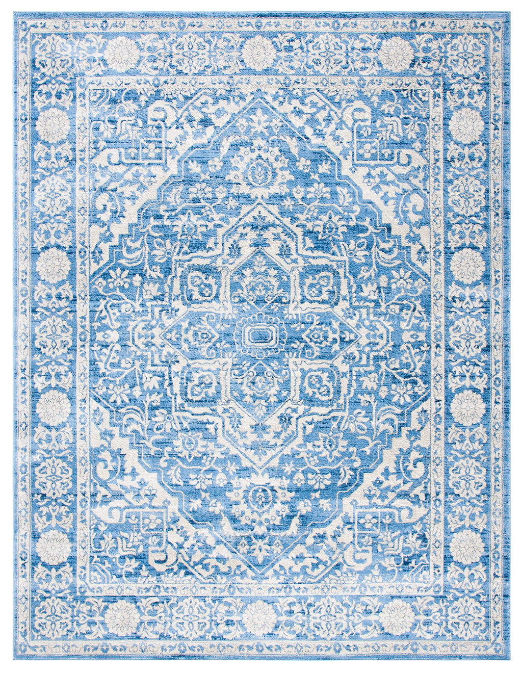 Safavieh Brentwood Collection Area Rug - 10' X 13', Ivory & Blue, Medallion Distressed Design, Non-Shedding & Easy Care, Ideal F