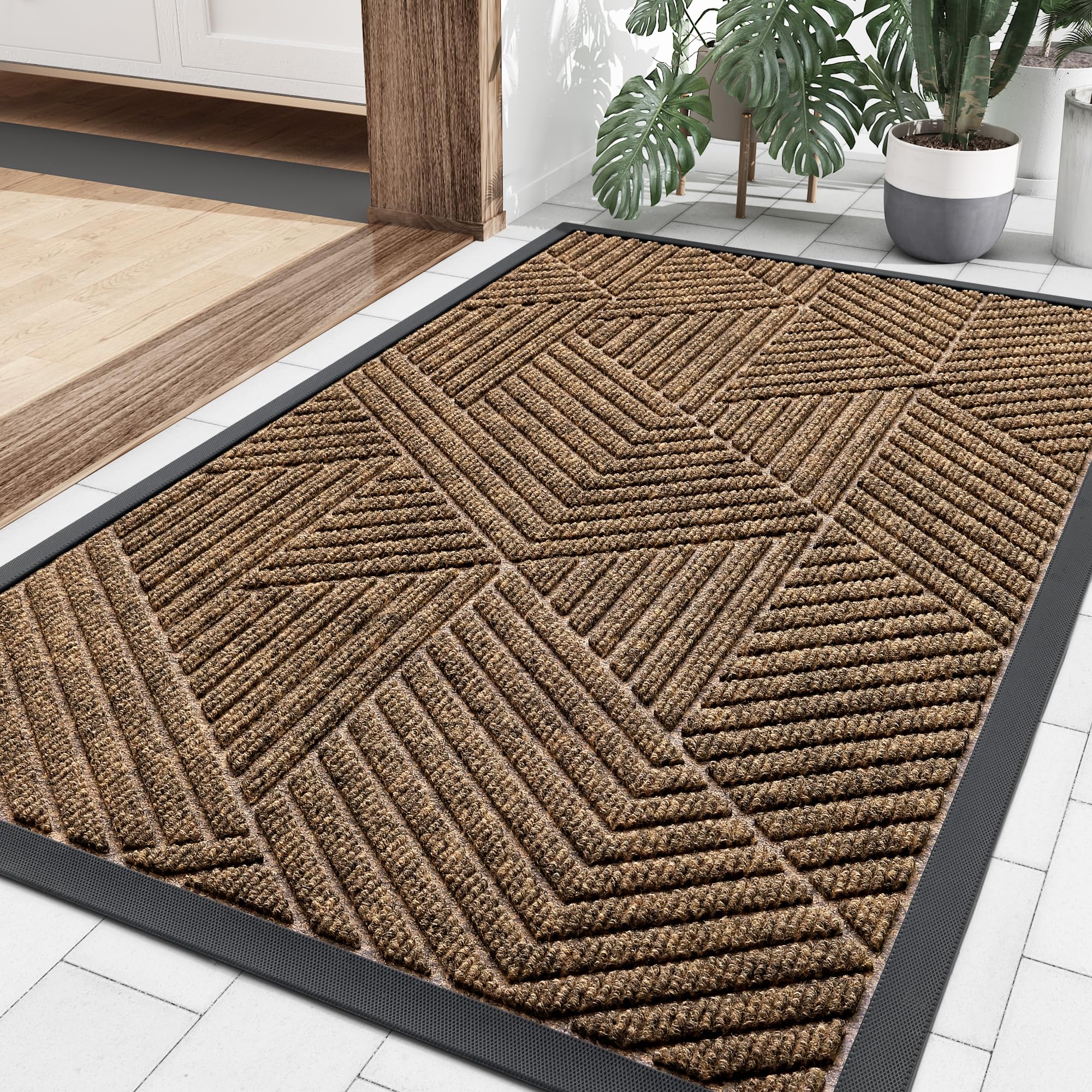 Smiry Front Door Mat Outside Entrance, Heavy Duty Sturdy Natural Rubber Doormat, Trap Dirt And Moisture, Easy Clean Low Profile Welcome Floor Mats For Indoor Outdoor Entry, 36X24 Inch, Brown