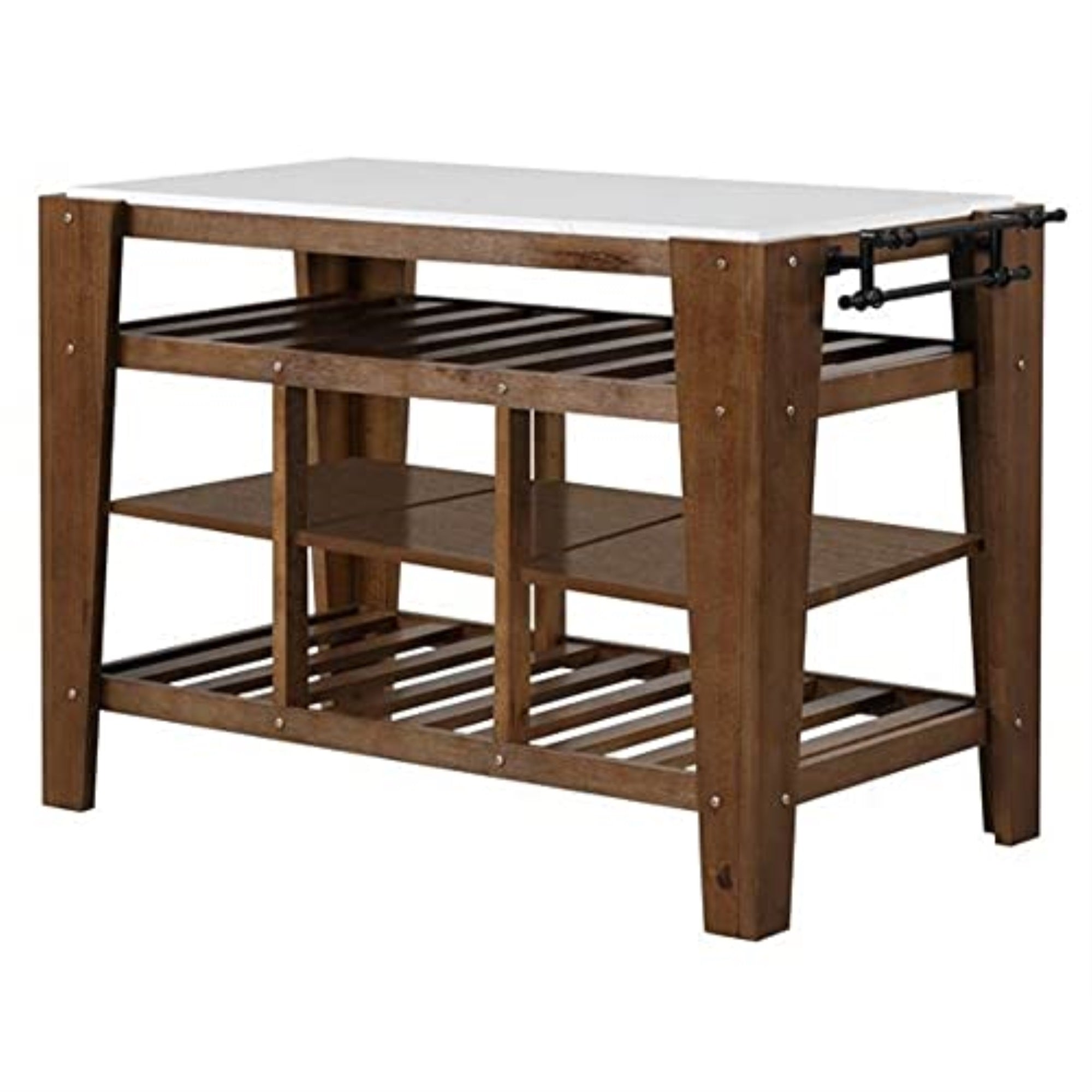 AC00396 - Kitchen Island , Marble Top & Rustic Brown Finish - Alaroa