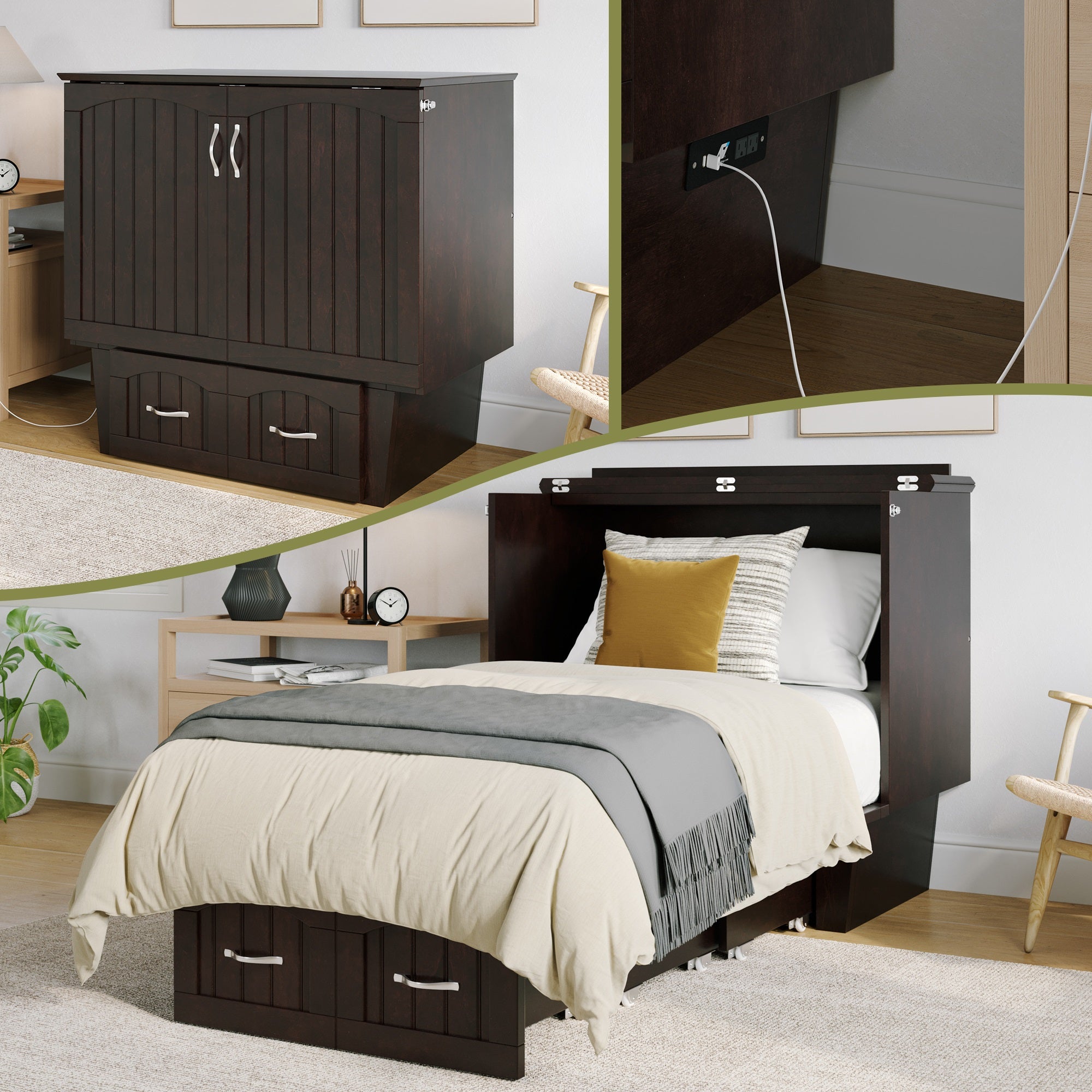 Sydney Twin Murphy Bed Chest in Espresso