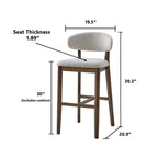 ACTU Bar Stools Set of 2, 30” Upholstered Bar Height Stools, Solid Wood, Mid-Century Modern