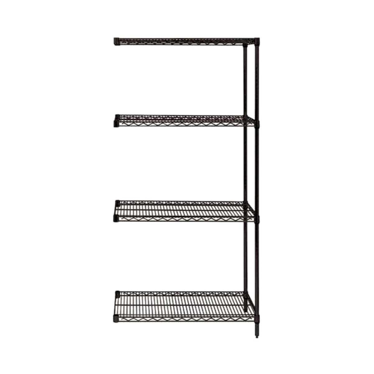 Ergode 4 Wire Shelving Addon Kit For 4 Shelf Starter Unit, 12 Inch  W X 36 Inch  L X 63 Inch  H  Black