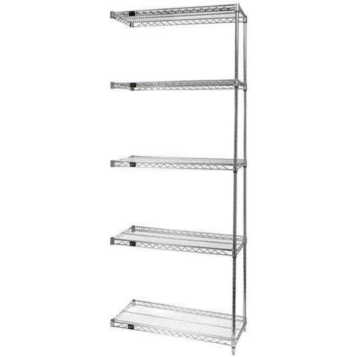 Quantum Ad741272S5 Wire Shelving Addon Kit, 72W X 12D X 74H, 600 Lbs Capacity, Stainless, Stainless, Nsf