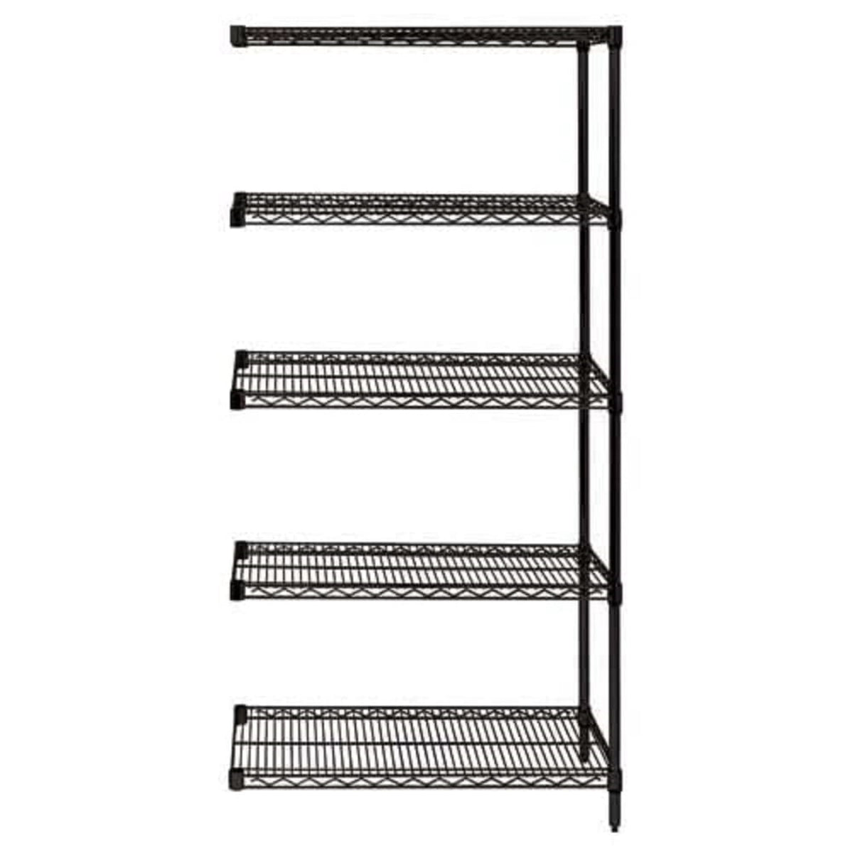 Quantum Ad741848Bk5 Wire Shelving Addon Kit, 42W X 18D X 74H, 600 Lbs Capacity, Carbon Steel, Epoxy Coated, Black, Nsf