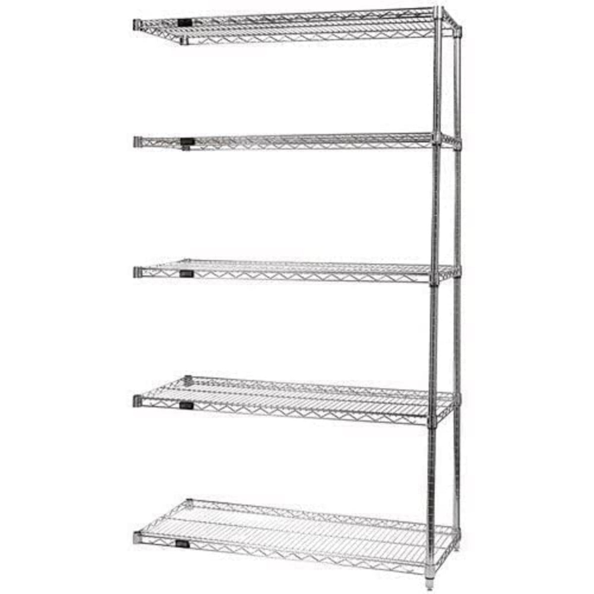 Quantum Ad743072C5 Wire Shelving Addon Kit, 72 Inch W X 30 Inch D X 74 Inch H, 600 Lbs Capacity, Carbon Steel, Chrome, Nsf