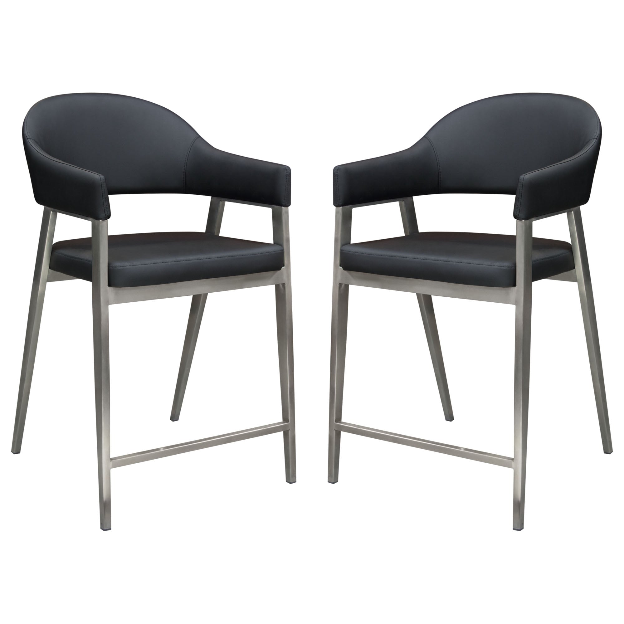 Adele Set of Two Counter Height Chairs in Black Leatherette w/ Brushed Stainless Steel Leg by Diamond Sofa
