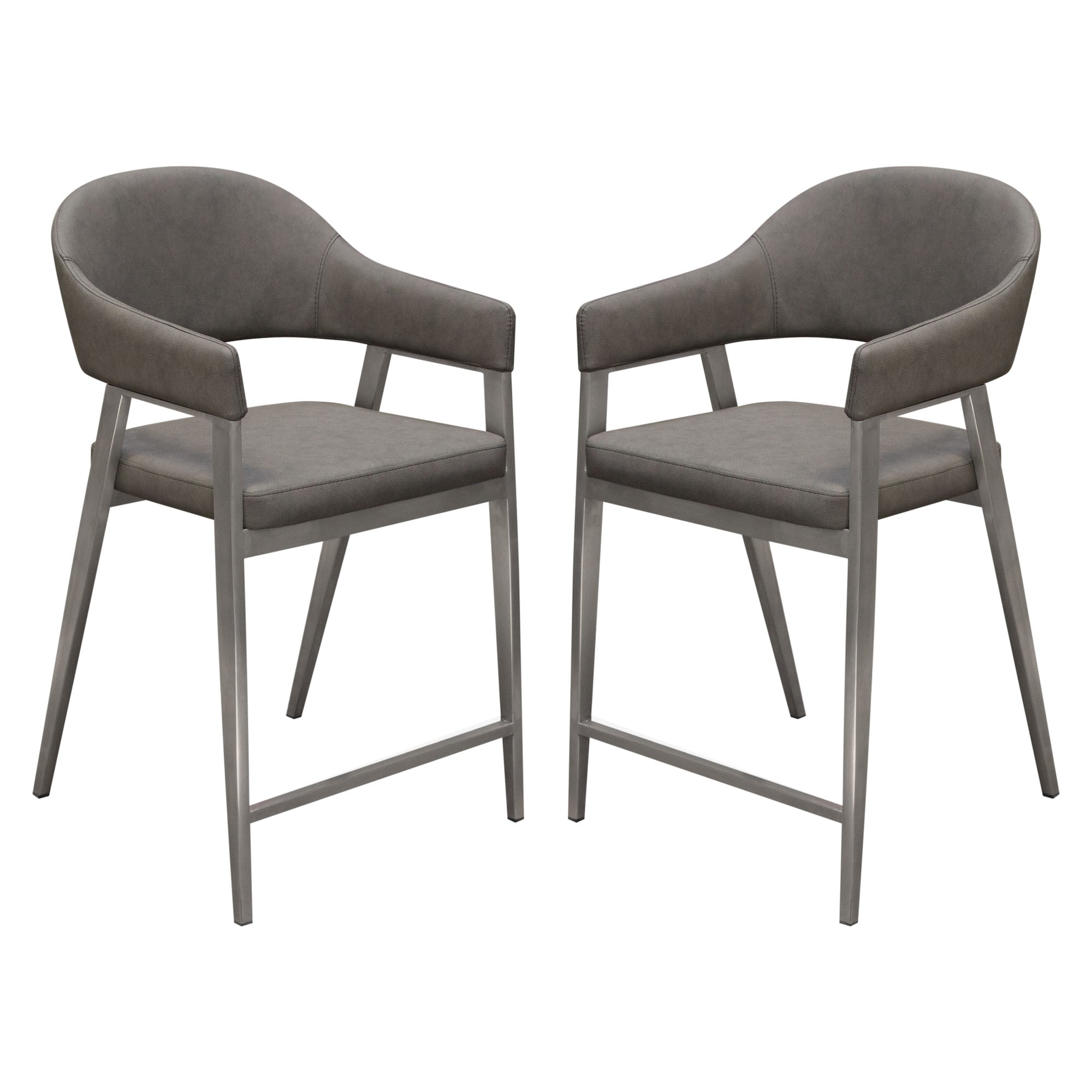 Adele Set of Two Counter Height Chairs in Grey Leatherette w/ Brushed Stainless Steel Leg by Diamond Sofa