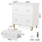 Retro White/Gold Geometric Scroll 2 Drawer Filing Cabinet Printer Stand