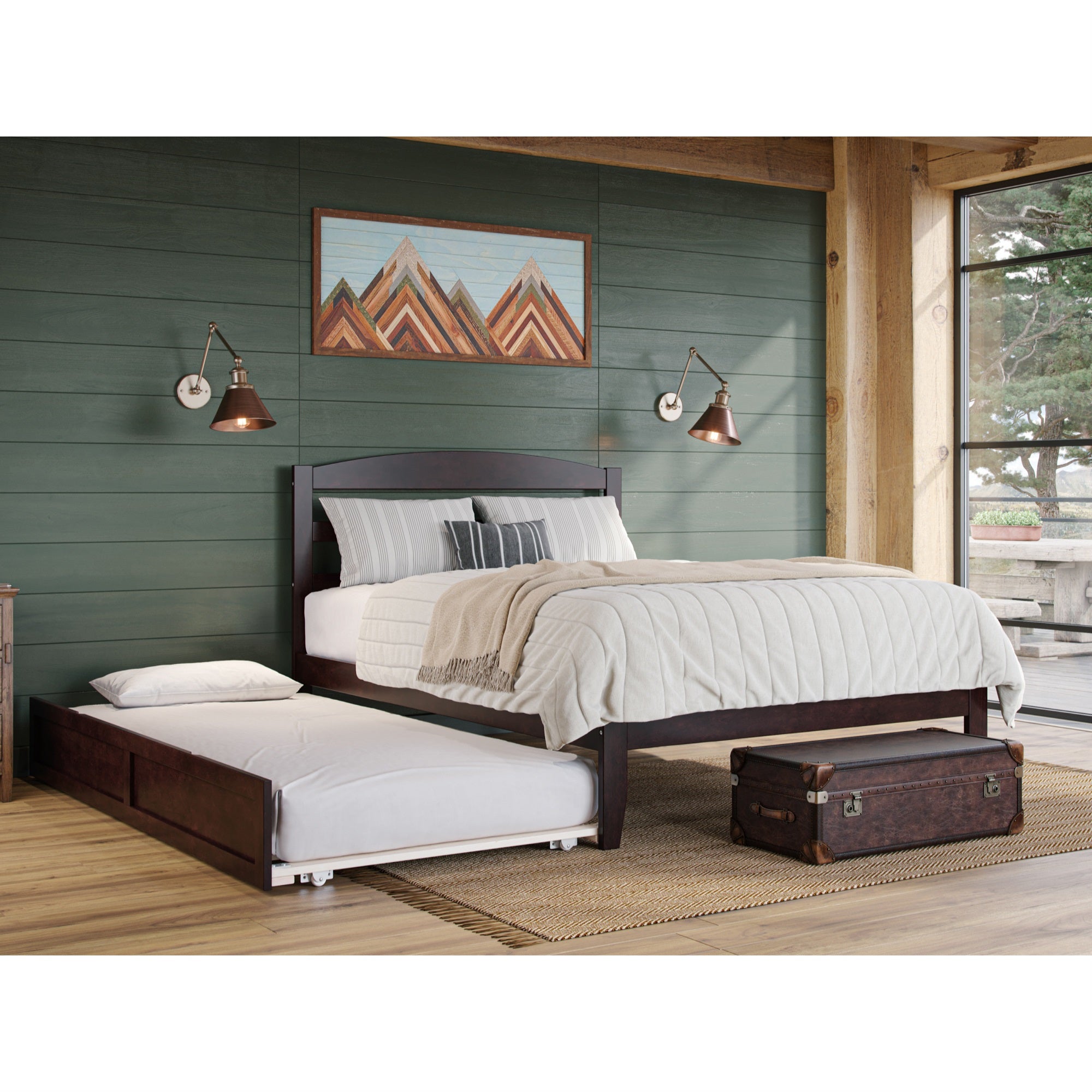 Warren, Solid Wood Platform Bed with Twin Trundle, Full, Espresso