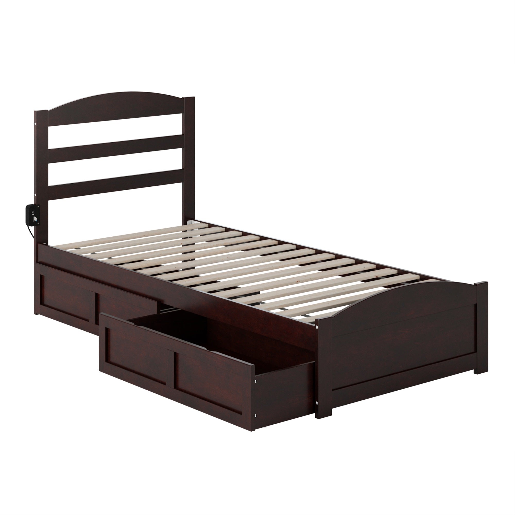 Warren, Solid Wood Platform Bed with Footboard and Storage Drawers (Set of 2), Twin XL, Espresso