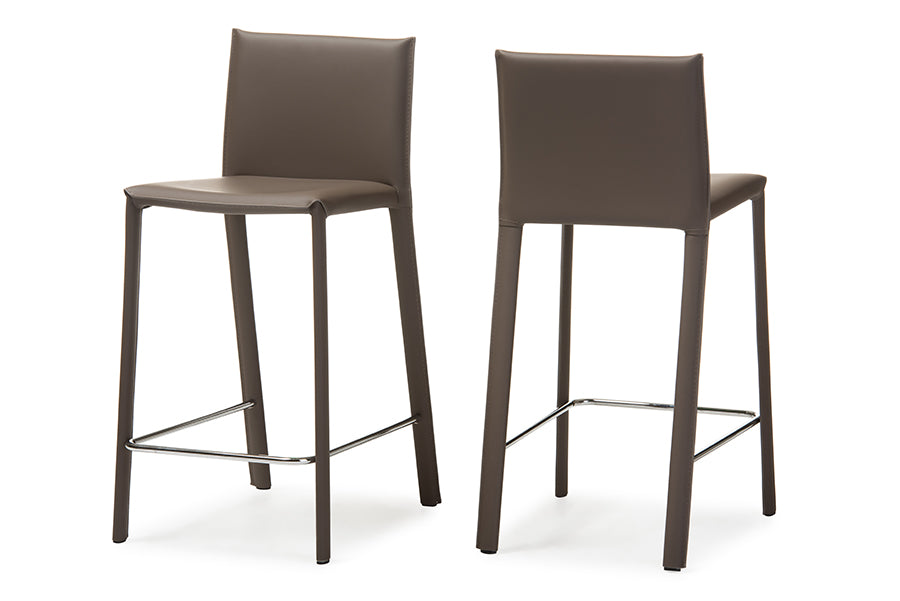 Baxton Studio Crawford Modern and Contemporary Taupe Leather Upholstered Counter Height Stool (Set of 2)
