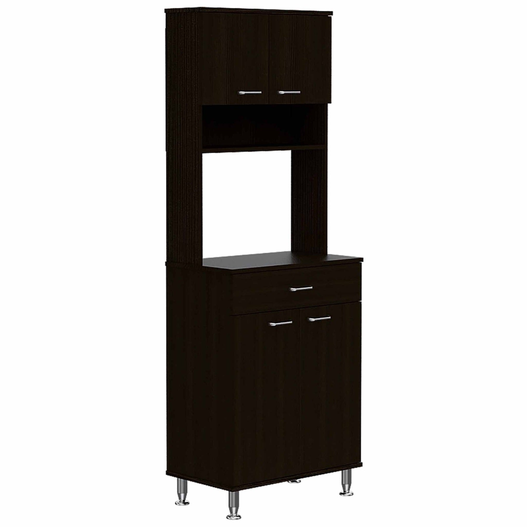 TUHOME Della 60 Pantry, Three Shelves, One Drawer, Countertop, Four Legs, Two Double Door Cabinets -Black, For Kitchen Room