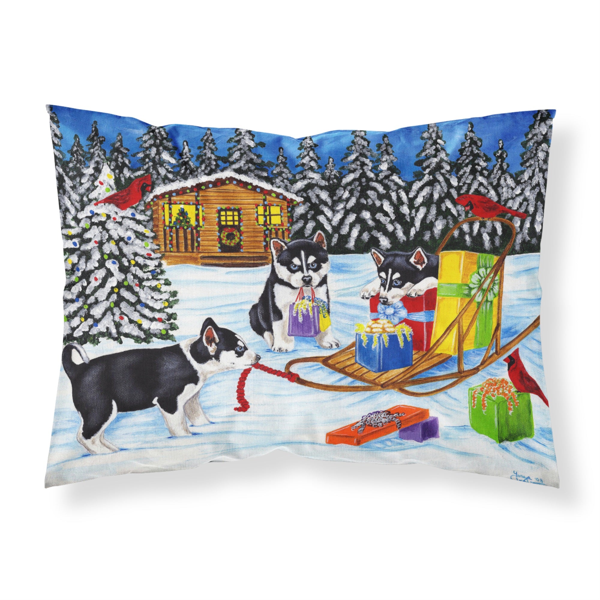 'Caroline'S Treasures Christmas Mush Siberian Husky Fabric Standard Pillowcase Amb1318Pillowcase, Multicolor'