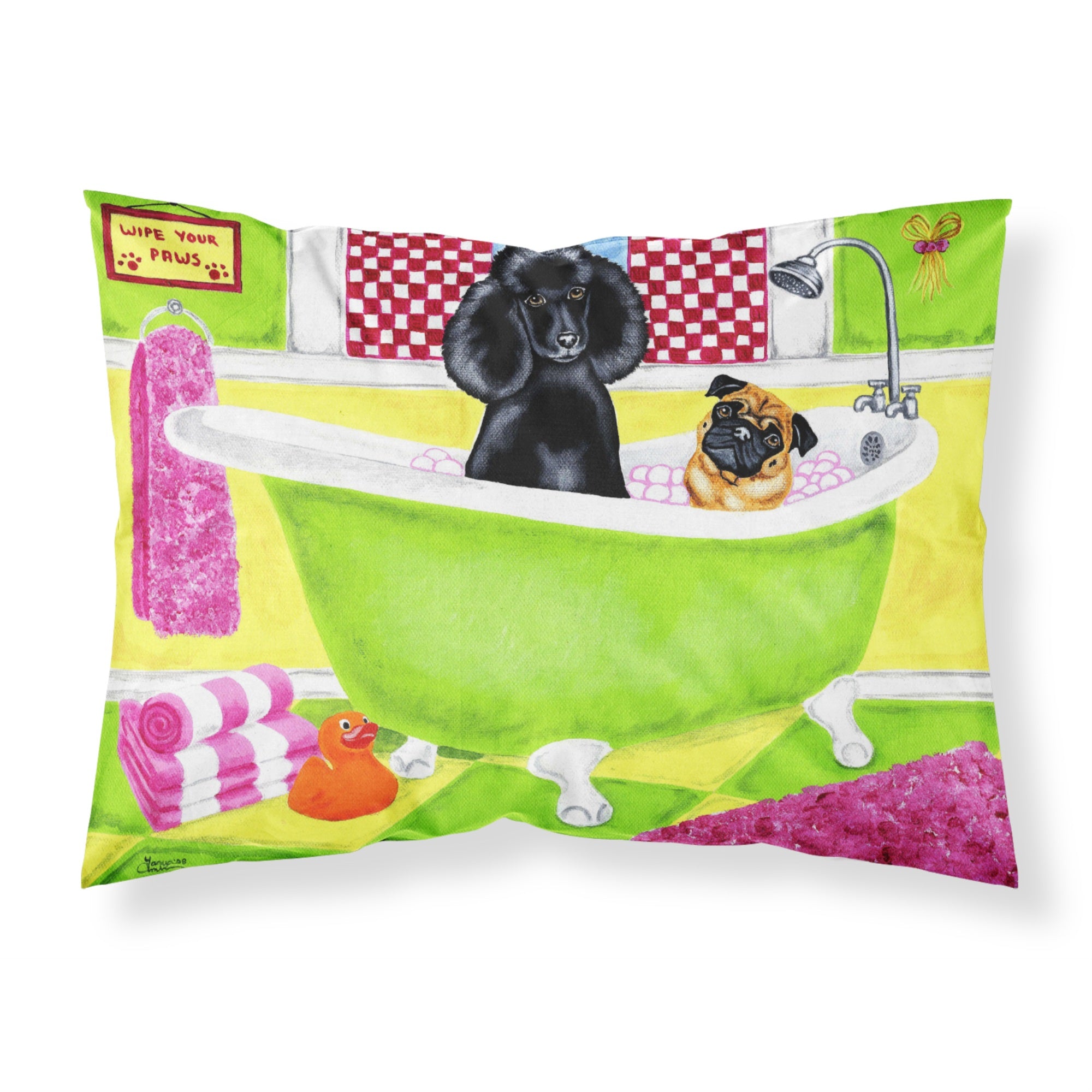 'Caroline'S Treasures Tub For Two With Poodle And Pug Fabric Standard Pillowcase Amb1335Pillowcase, Multicolor'