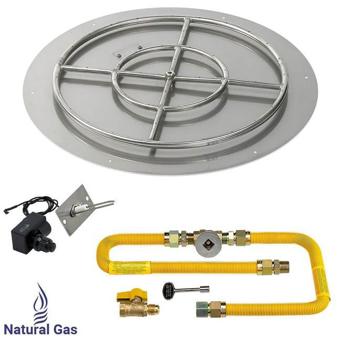 American Fireglass Ss-Rfpkit-N-30 30 In Round Stainless Steel Flat Pan With Spark Ignition Kit - Natural Gas