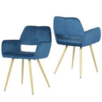 Set of 2 Modern Blue Velvet Upholstered Dining Chair with Gold Metal Legs
