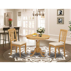 East West Furniture ANAV3-OAK-C 3 Piece Dining Room Table Set Contains a Round Wooden Table with Pedestal and 2 Linen Fabric Kitchen Dining Chairs, 36x36 Inch, Oak