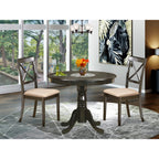 East West Furniture ANBO3-CAP-C 3 Piece Kitchen Table Set for Small Spaces Contains a Round Dining Table with Pedestal and 2 Linen Fabric Dining Room Chairs, 36x36 Inch, Cappuccino