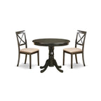 East West Furniture ANBO3-CAP-C 3 Piece Kitchen Table Set for Small Spaces Contains a Round Dining Table with Pedestal and 2 Linen Fabric Dining Room Chairs, 36x36 Inch, Cappuccino