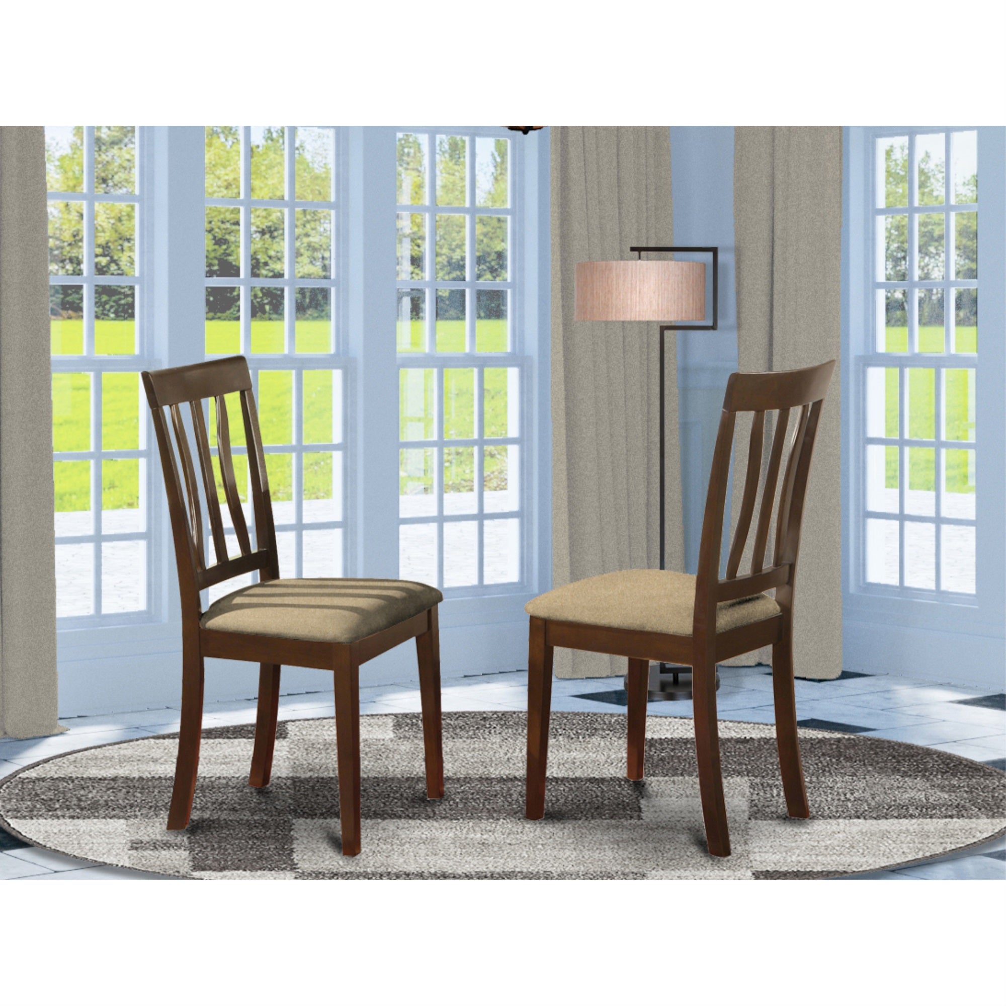 East West Furniture ANC-CAP-C Antique Kitchen Dining Chairs - Linen Fabric Upholstered Wood Chairs, Set of 2, Cappuccino