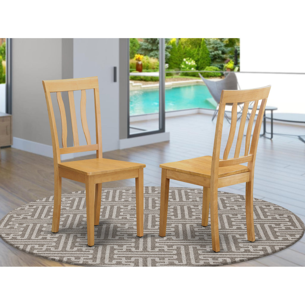 East West Furniture ANC-OAK-W Antique Dining Room Chairs - Slat Back Wooden Seat Chairs, Set of 2, Oak