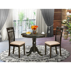 East West Furniture ANCA3-CAP-C 3 Piece Kitchen Table Set for Small Spaces Contains a Round Dining Table with Pedestal and 2 Linen Fabric Dining Room Chairs, 36x36 Inch, Cappuccino