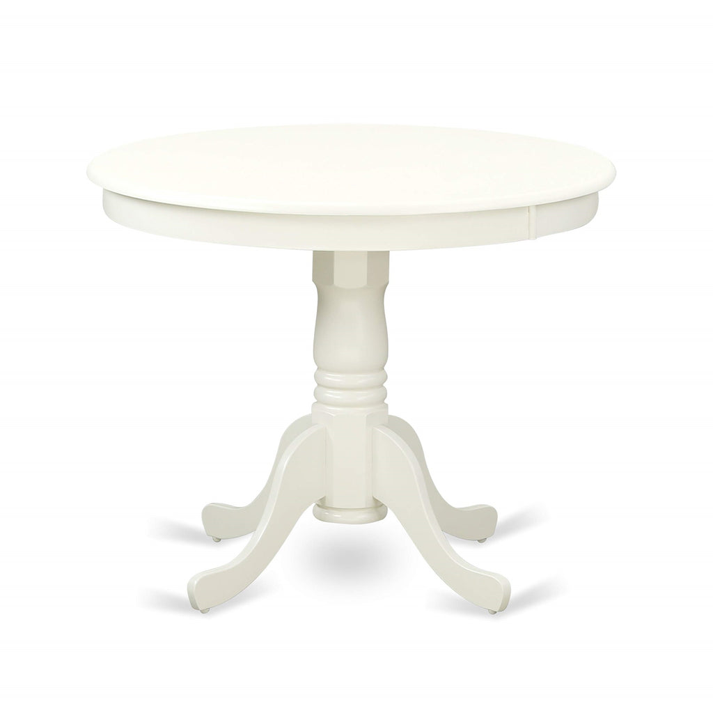East West Furniture ANDO3-LWH-W 3 Piece Dinette Set for Small Spaces Contains a Round Kitchen Table with Pedestal and 2 Dining Chairs, 36x36 Inch, Linen White