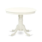 East West Furniture ANDO5-LWH-W 5 Piece Dining Room Furniture Set Includes a Round Kitchen Table with Pedestal and 4 Dining Chairs, 36x36 Inch, Linen White