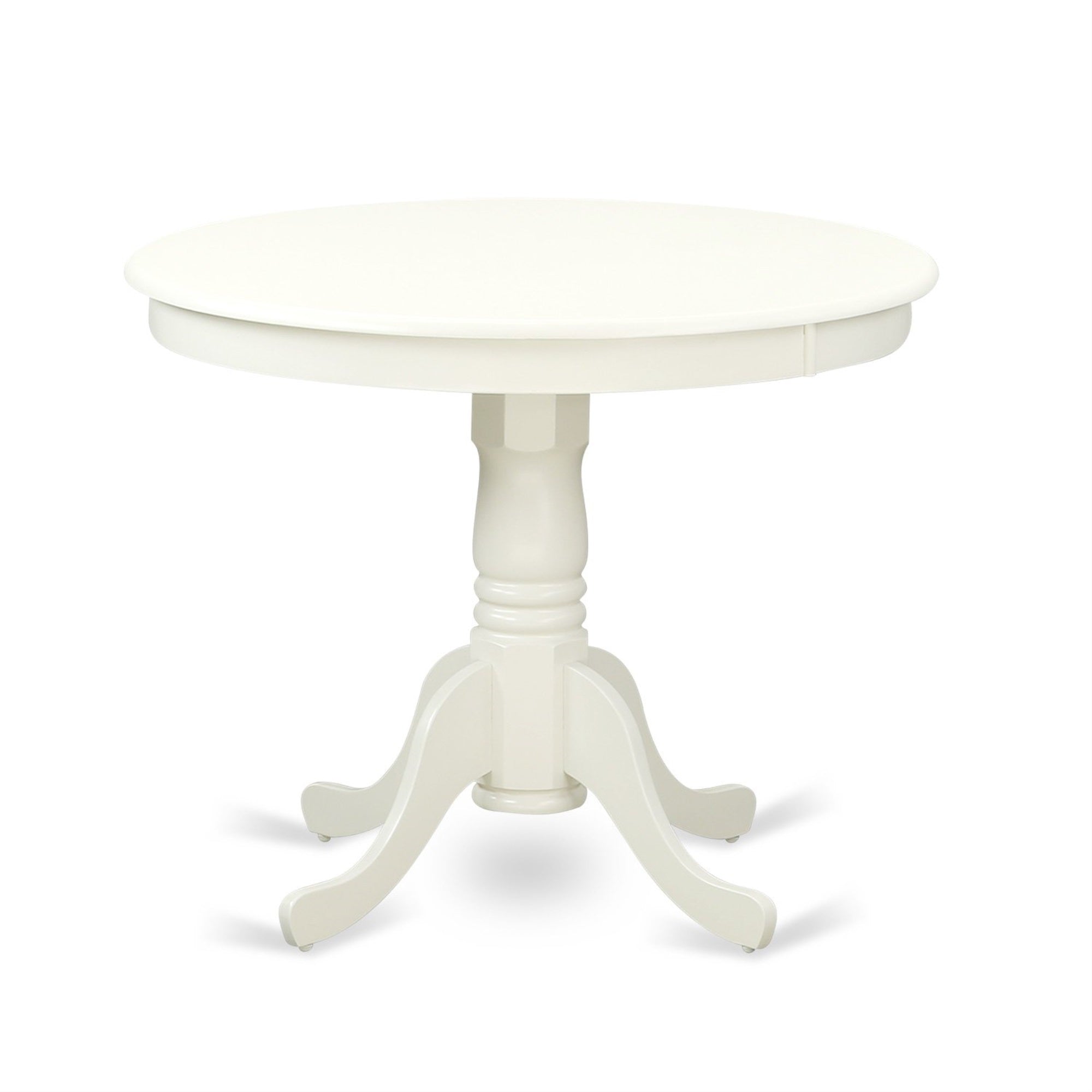 East West Furniture ANGR5-LWH-W 5 Piece Dining Table Set for 4 Includes a Round Kitchen Table with Pedestal and 4 Dining Room Chairs, 36x36 Inch, Linen White