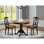 East West Furniture ANKE3-BLK-LC 3 Piece Dining Room Table Set Contains a Round Kitchen Table with Pedestal and 2 Faux Leather Upholstered Dining Chairs, 36x36 Inch, Black & Cherry