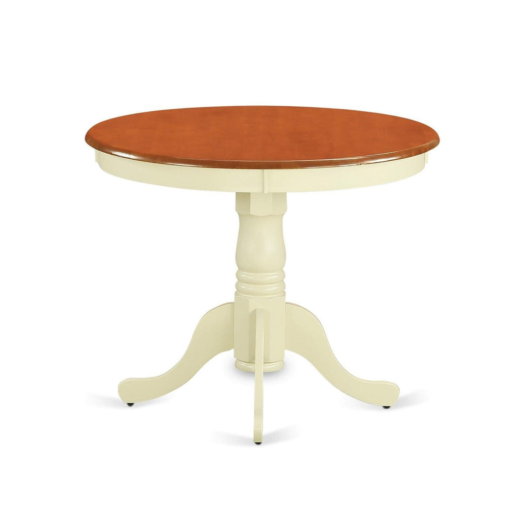 East West Furniture ANKE3-WHI-W 3 Piece Dining Room Table Set Contains a Round Kitchen Table with Pedestal and 2 Dining Chairs, 36x36 Inch, Buttermilk & Cherry