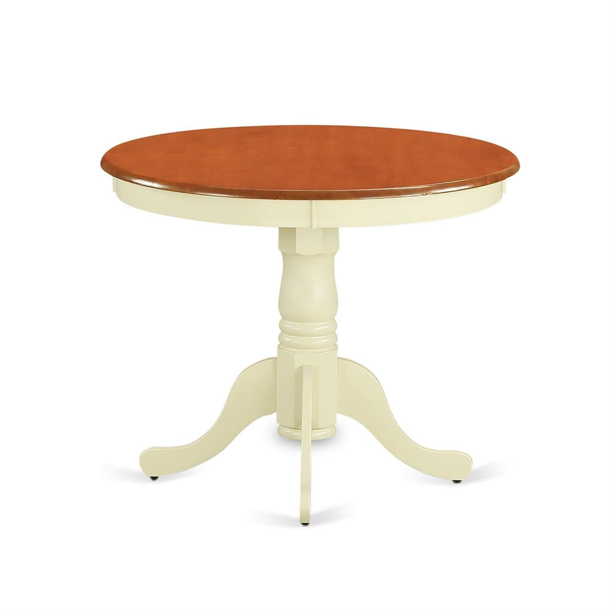 East West Furniture ANKE3-WHI-W 3 Piece Dining Room Table Set Contains a Round Kitchen Table with Pedestal and 2 Dining Chairs, 36x36 Inch, Buttermilk & Cherry