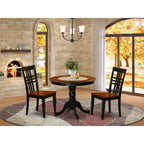East West Furniture ANLG3-BCH-W 3 Piece Dining Room Table Set Contains a Round Kitchen Table with Pedestal and 2 Dining Chairs, 36x36 Inch, Black & Cherry
