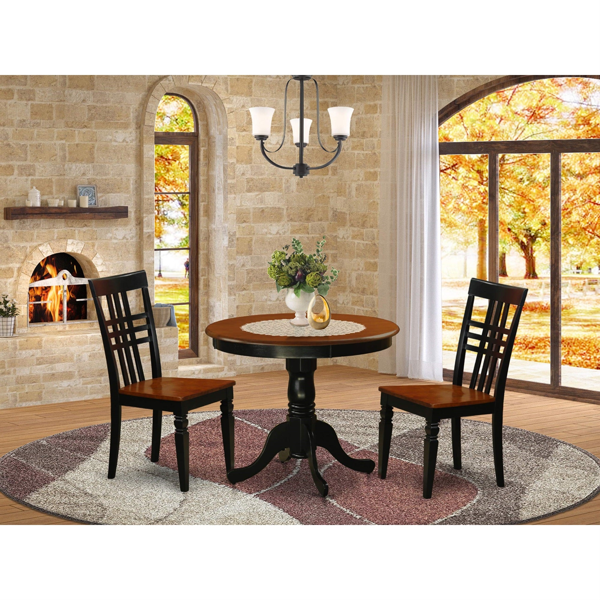 East West Furniture ANLG3-BCH-W 3 Piece Dining Room Table Set Contains a Round Kitchen Table with Pedestal and 2 Dining Chairs, 36x36 Inch, Black & Cherry