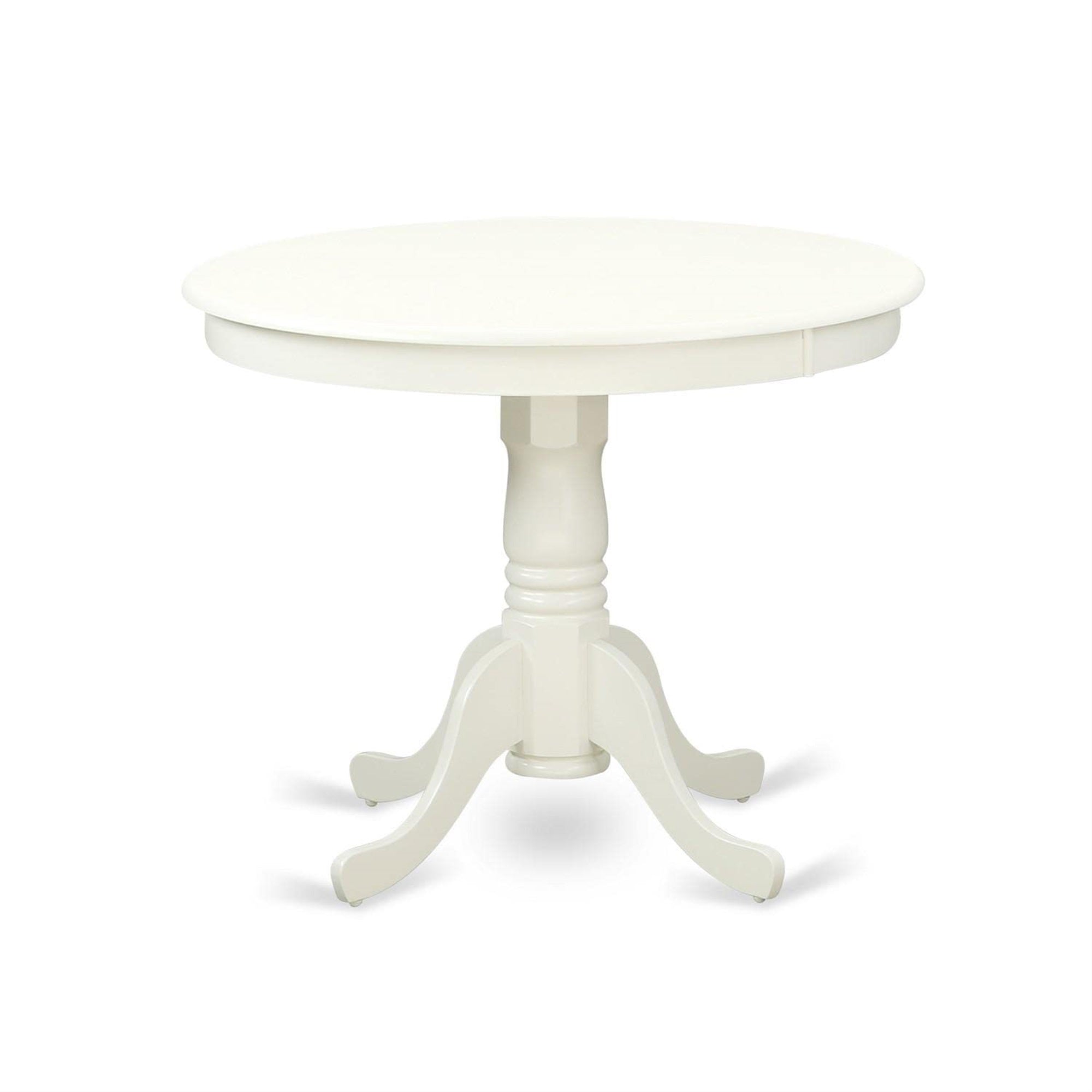 East West Furniture ANLG3-LWH-W 3 Piece Dining Table Set for Small Spaces Contains a Round Kitchen Table with Pedestal and 2 Dining Chairs, 36x36 Inch, Linen White