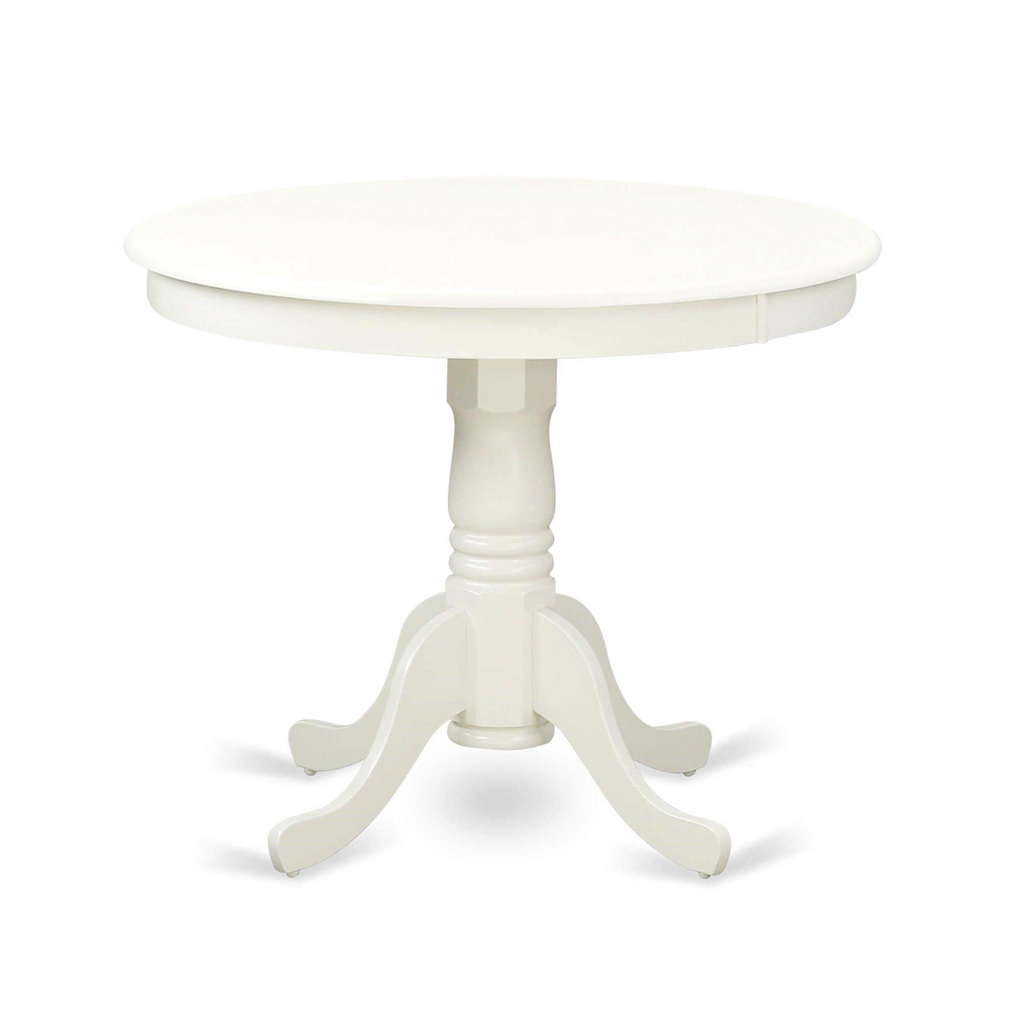 East West Furniture ANLG5-LWH-W 5 Piece Dining Table Set for 4 Includes a Round Kitchen Table with Pedestal and 4 Kitchen Dining Chairs, 36x36 Inch, Linen White