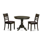 East West Furniture ANLY3-CAP-LC 3 Piece Dining Table Set for Small Spaces Contains a Round Kitchen Table with Pedestal and 2 Faux Leather Upholstered Chairs, 36x36 Inch, Cappuccino