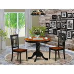 East West Furniture ANNI3-BLK-W 3 Piece Modern Dining Table Set Contains a Round Kitchen Table with Pedestal and 2 Dining Room Chairs, 36x36 Inch, Black & Cherry