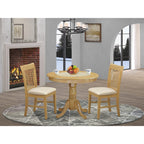 East West Furniture ANNO3-OAK-C 3 Piece Kitchen Table Set for Small Spaces Contains a Round Dining Room Table with Pedestal and 2 Linen Fabric Upholstered Chairs, 36x36 Inch, Oak