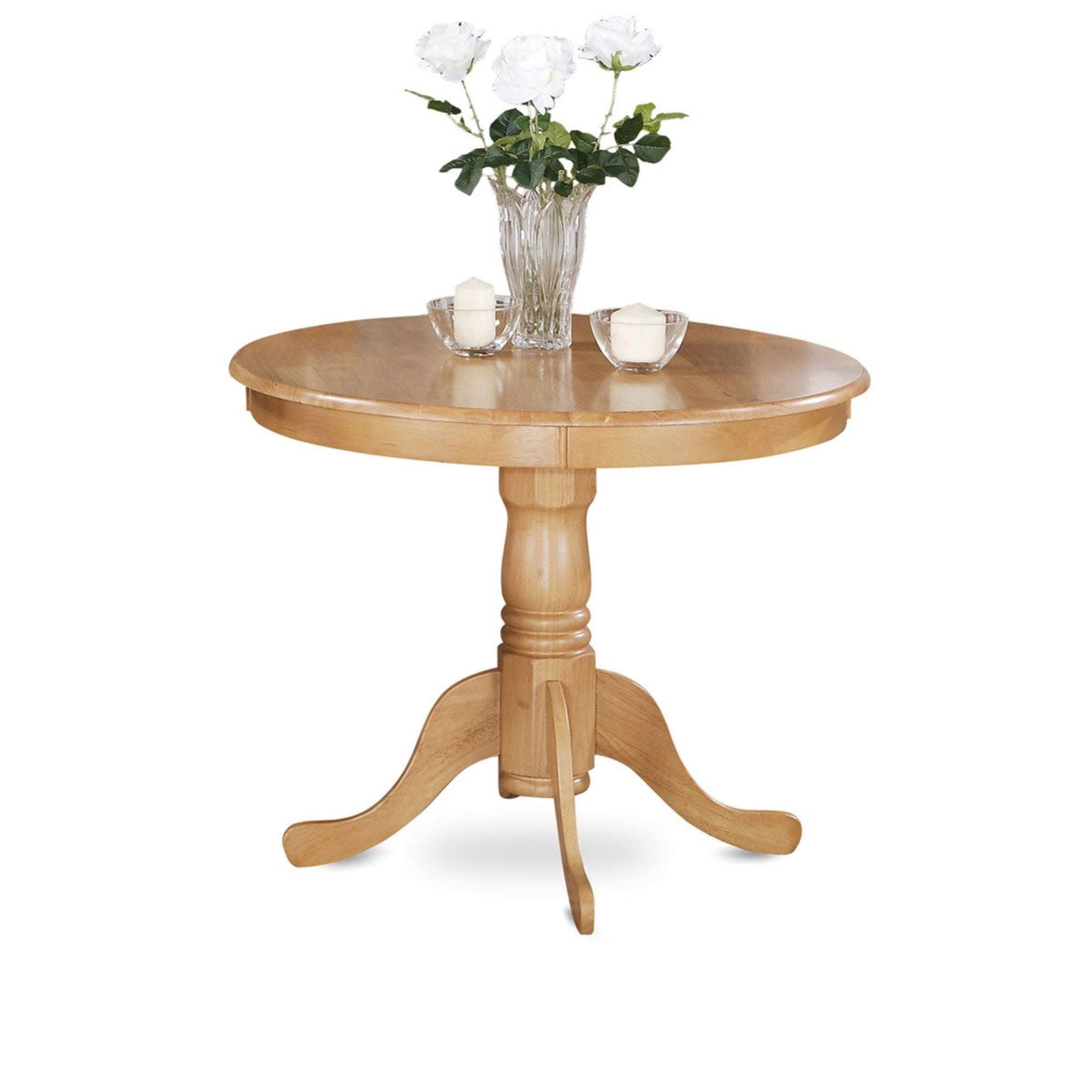 East West Furniture ANNO3-OAK-W 3 Piece Dining Room Table Set Contains a Round Wooden Table with Pedestal and 2 Kitchen Dining Chairs, 36x36 Inch, Oak