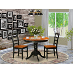 East West Furniture ANPF3-BLK-W 3 Piece Kitchen Table & Chairs Set Contains a Round Dining Room Table with Pedestal and 2 Solid Wood Seat Chairs, 36x36 Inch, Black & Cherry