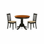 East West Furniture ANTI3-BLK-C 3 Piece Kitchen Table Set for Small Spaces Contains a Round Dining Room Table with Pedestal and 2 Linen Fabric Upholstered Chairs, 36x36 Inch, Black & Cherry