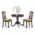East West Furniture ANTI3-CAP-C 3 Piece Dining Room Table Set Contains a Round Kitchen Table with Pedestal and 2 Linen Fabric Upholstered Dining Chairs, 36x36 Inch, Cappuccino