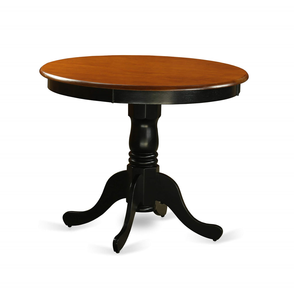 East West Furniture ANTI5-BLK-C 5 Piece Dining Table Set for 4 Includes a Round Kitchen Table with Pedestal and 4 Linen Fabric Kitchen Dining Chairs, 36x36 Inch, Black & Cherry
