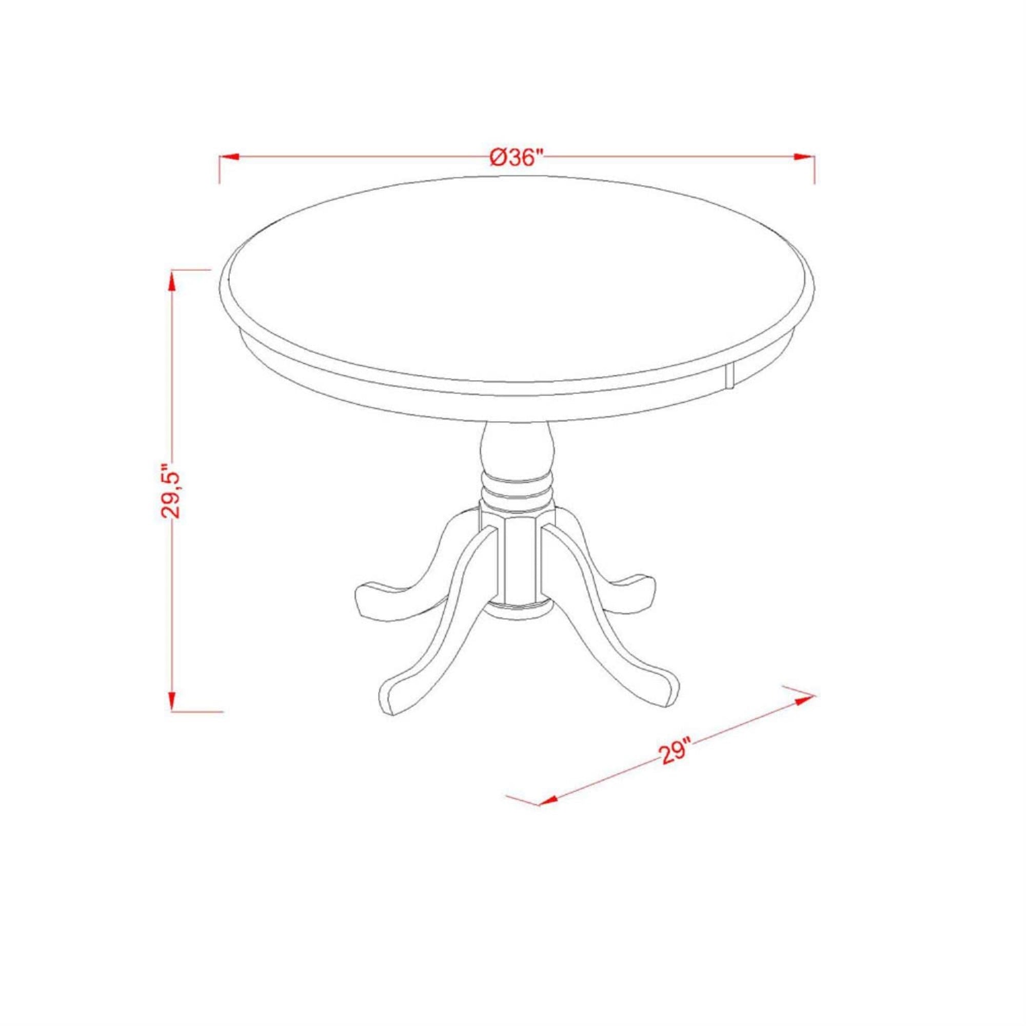 East West Furniture ANTI5-CAP-W 5 Piece Dinette Set for 4 Includes a Round Kitchen Table with Pedestal and 4 Dining Chairs, 36x36 Inch, Cappuccino