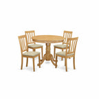 East West Furniture ANTI5-OAK-C 5 Piece Dining Room Table Set Includes a Round Wooden Table with Pedestal and 4 Linen Fabric Kitchen Dining Chairs, 36x36 Inch, Oak